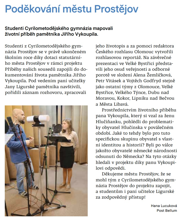 „Poděkování městu Prostějov